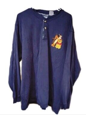 Vintage 90s Disney Catalog Store Winnie The Pooh Navy Blue Henley Night Shirt XL